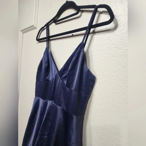 Lulus Going with Elegance Navy Blue Satin Tiered Gown Wedding Party Guest Formal - Picture 9 of 11